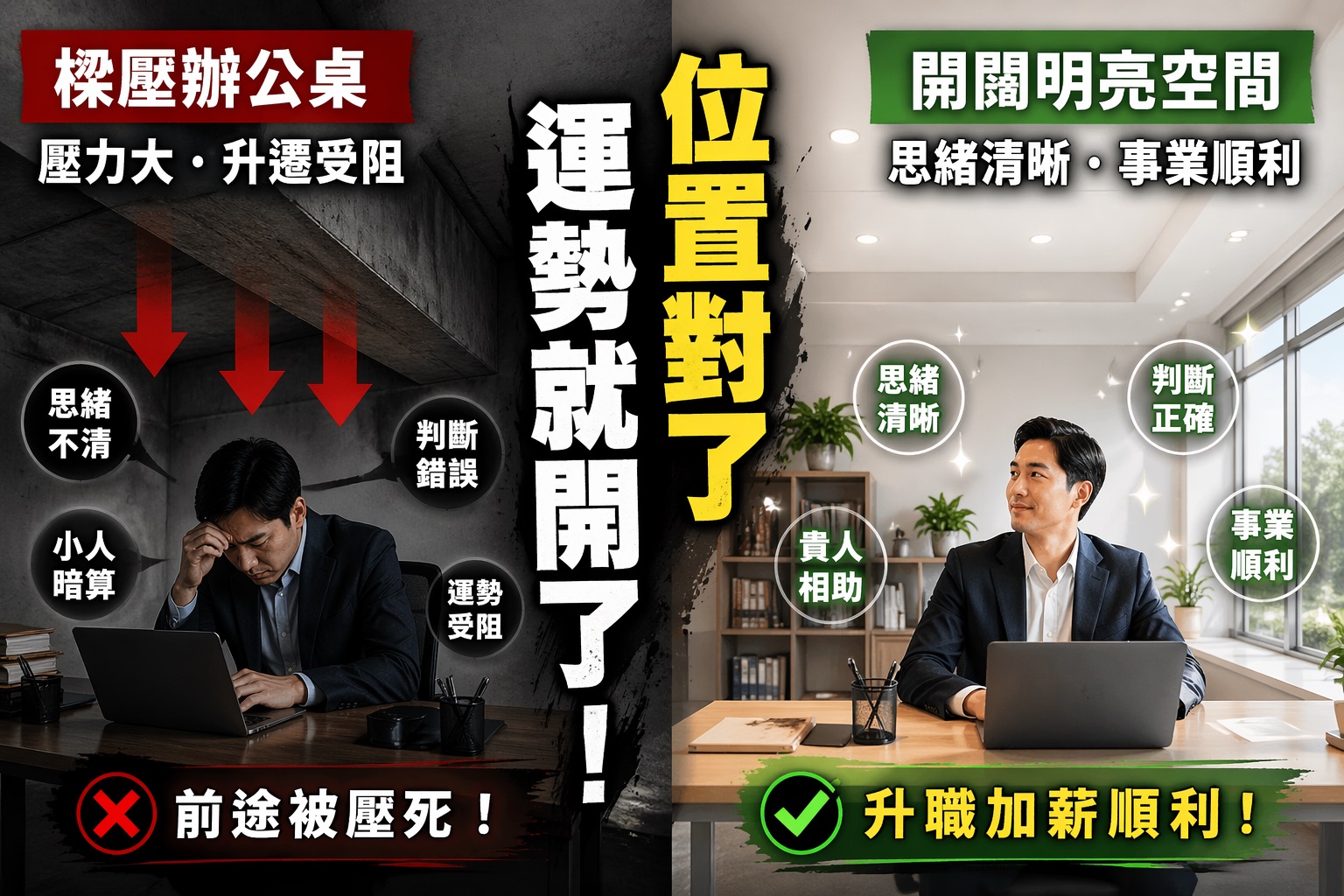 別讓「這根樑」壓垮你的升遷路：揭開辦公室最恐怖的風水禁忌！